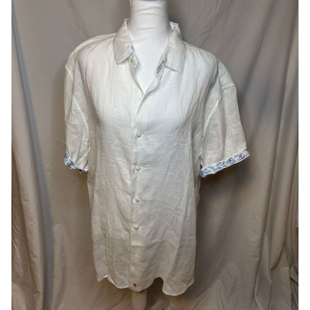 Robert Graham Highland White Short Sleeve Button Down Shirt Men Collar Designer